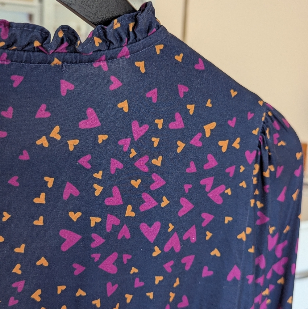 Hale Bob Blue Purple Silk Blend Blouse Hearts Long Sleeve Buttons Medium (Large) - Picture 13 of 16